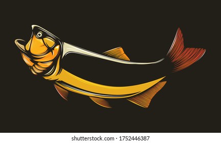Gold dorado fishing logo salminus brasiliensis stock vector royalty free