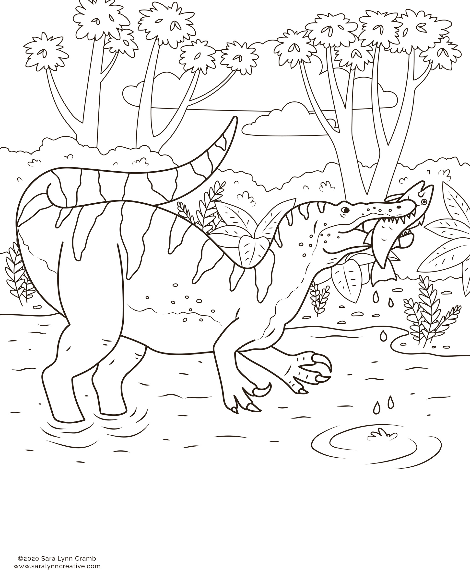 Fishing suchomimus coloring page