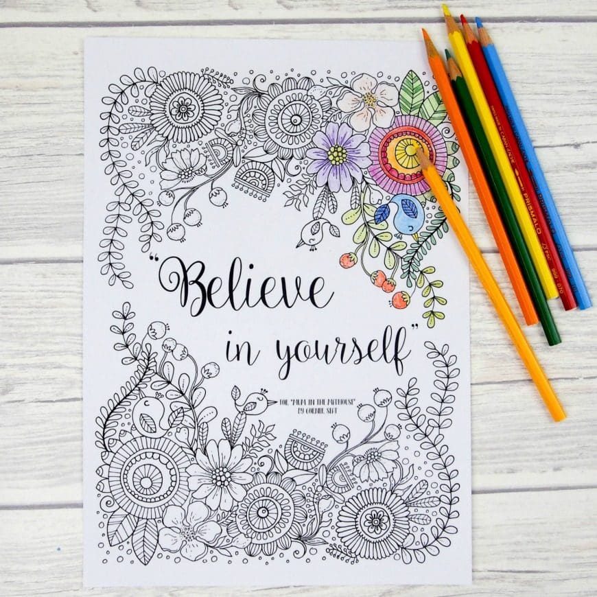 Believe in yourself adult colouring pages mum in the madhouse