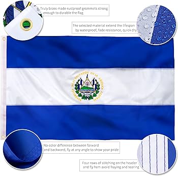Xifan premium embroidered el salvador flag x outdoor double sided heavy duty d nylon salvadoran national country flags with sewn stripes stitch hemmingbrass grommets patio lawn garden