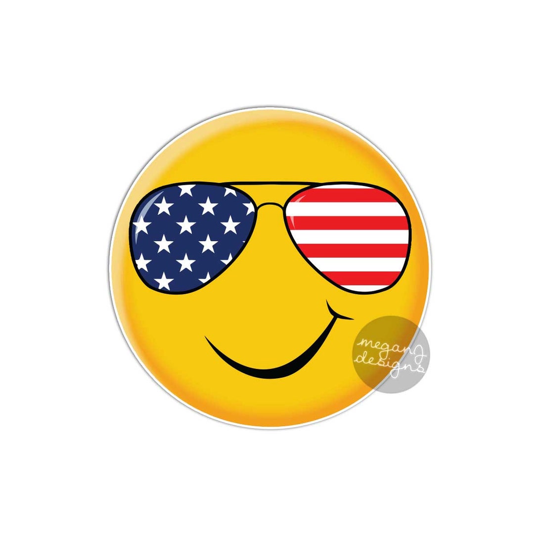Patriotic sunglasses smiley face sticker cute usa emoji america bumper sticker laptop decal stars stripes red white blue yellow smiley