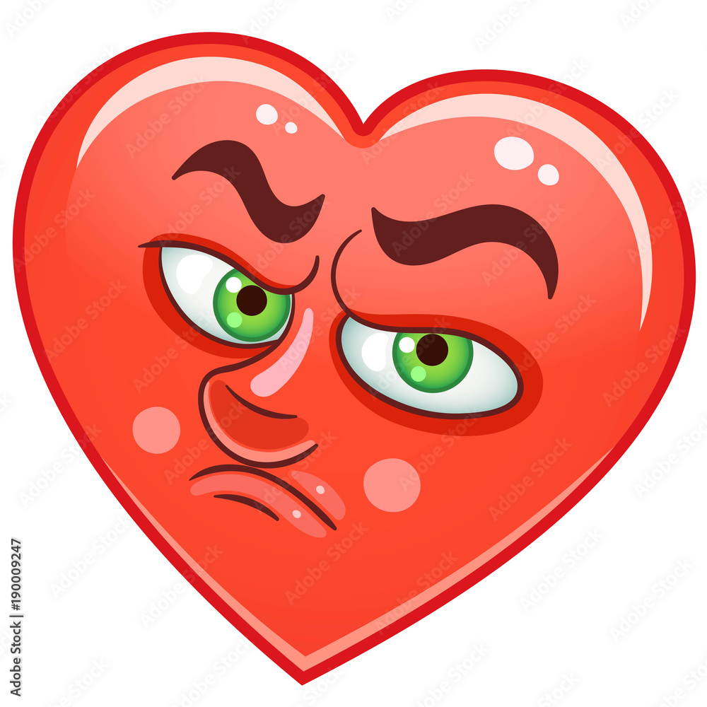 Cartoon red heart cry emoticons smiley emoji sad emotion symbol design element for valentines day greeting card kids coloring book page t