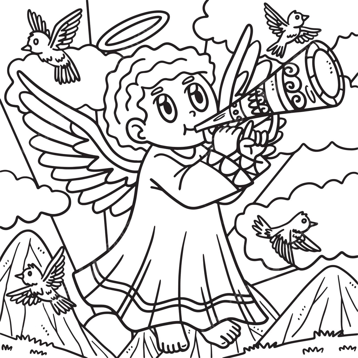 Christian angel blowing the trumpet coloring page catholic coloring salvation vector cat drawing angel drawing wing drawing png and vector with transparent background for free download