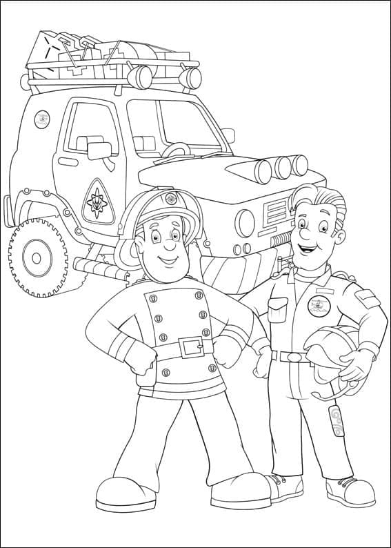 Fireman sam and cat coloring page