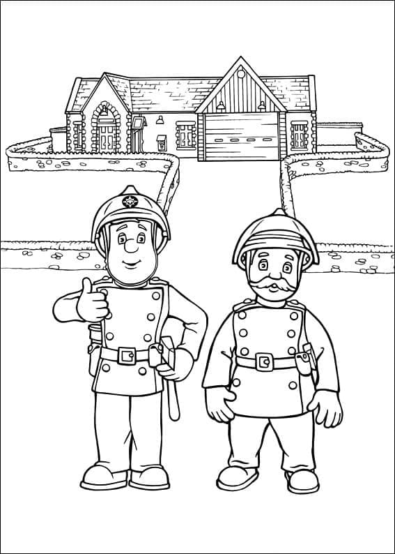 Fireman sam and cat coloring page