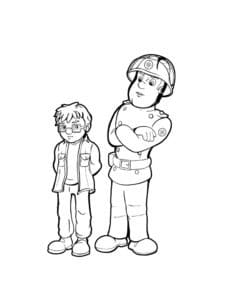 Fireman sam with a cat coloring page