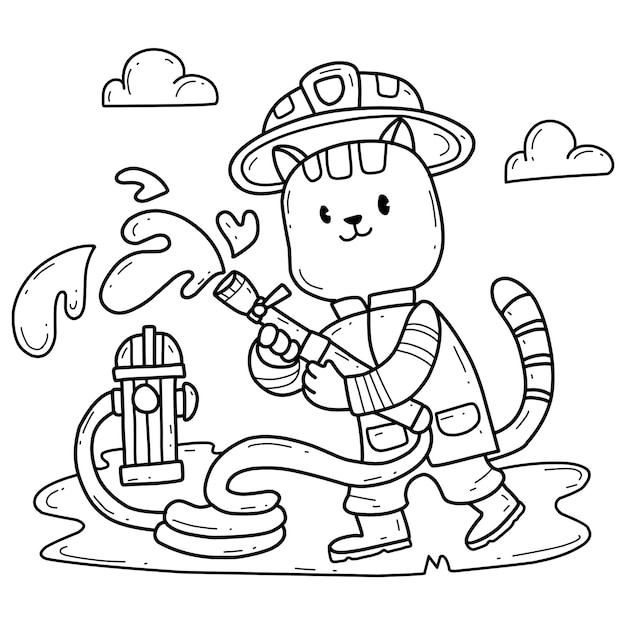 Premium vector animals coloring book alphabet isolated on white background vector cartoon cat firefighter