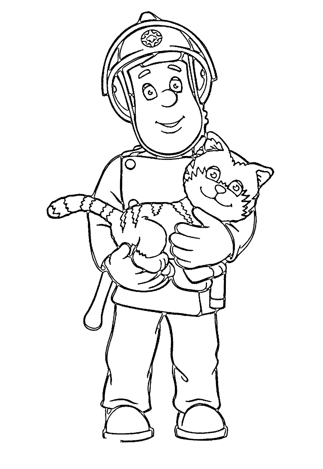 Free printable fireman sam cat coloring page sheet and picture for adults and kids girls and boys