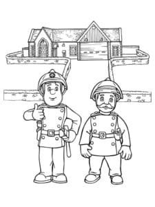 Fireman sam with a cat coloring page
