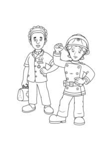 Fireman sam with a cat coloring page