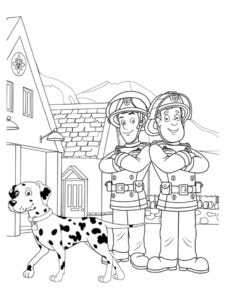 Fireman sam with a cat coloring page
