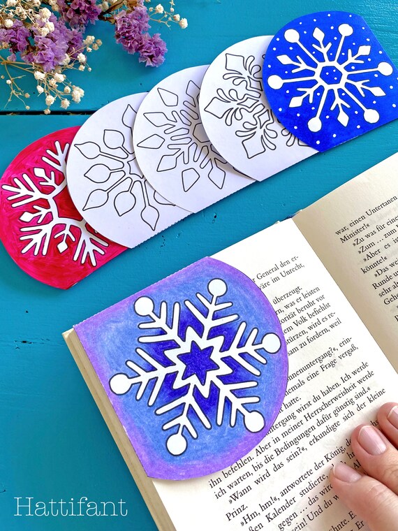 Corner bookmarks stars snowflakes to color and craft instant download