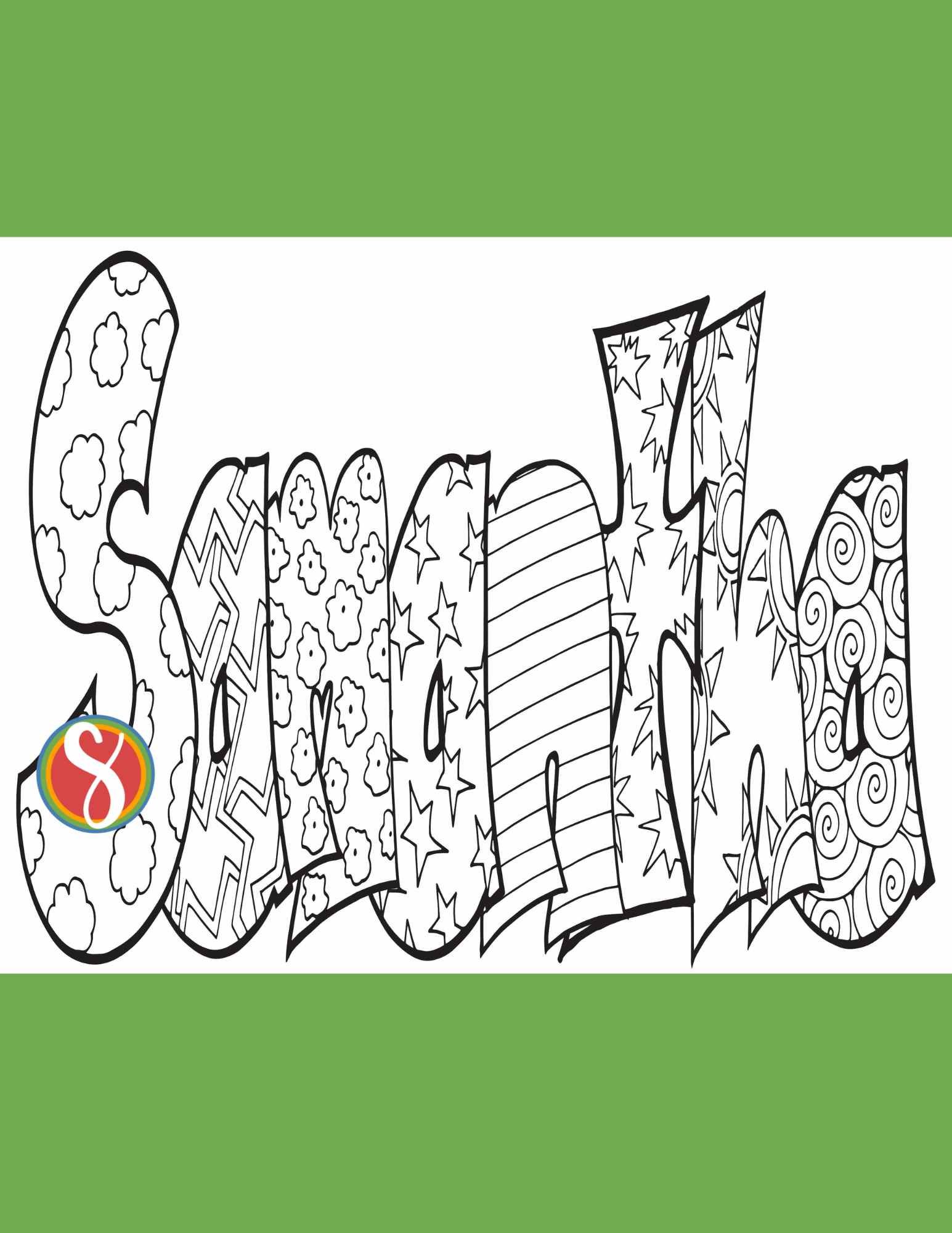 Free samantha name coloring pages â stevie doodles