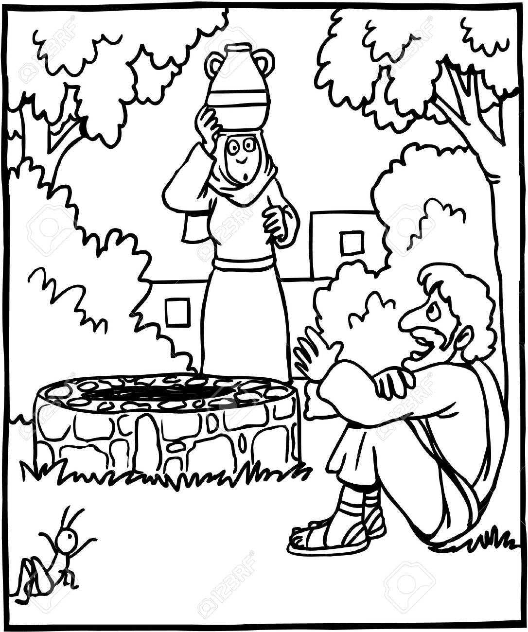 Coloring page jesus and samaritan woman royalty free svg cliparts vectors and stock illustration image