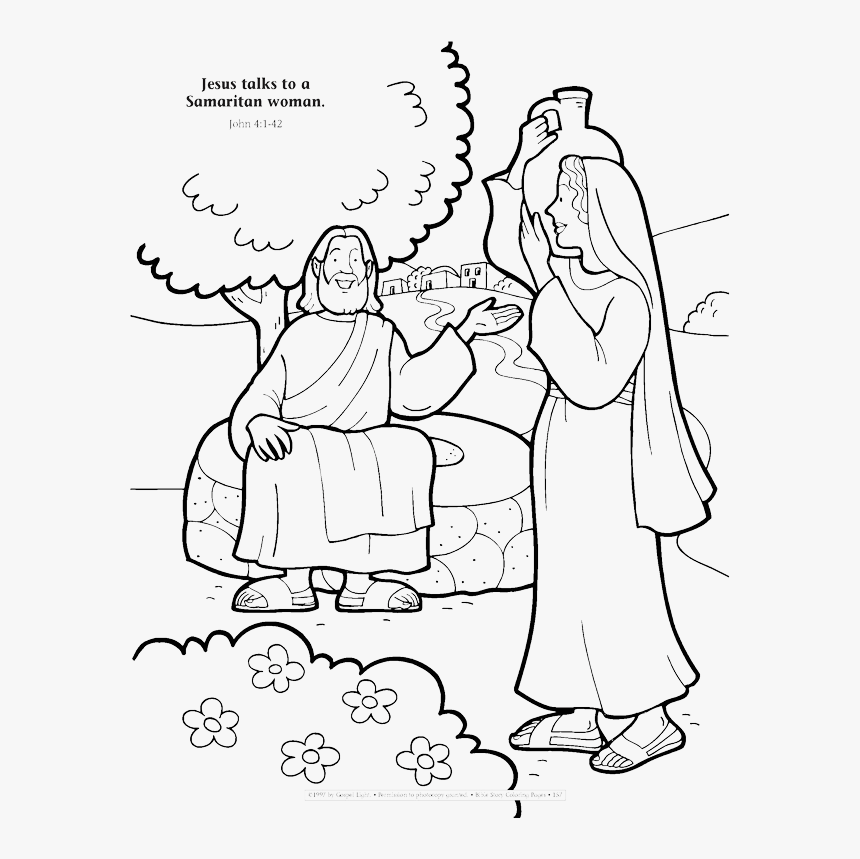 Jesus talks to a samaritan woman coloring page