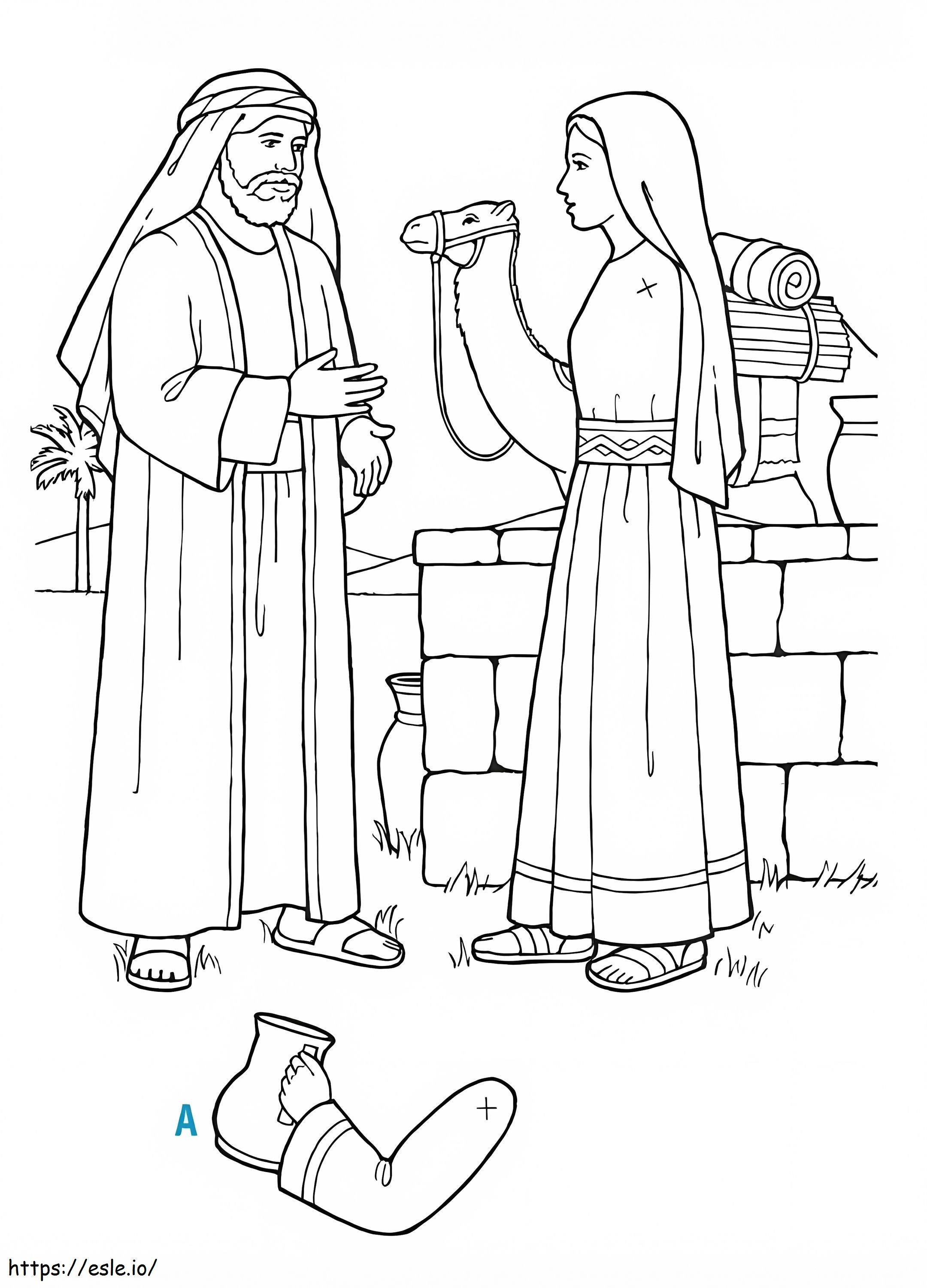 Rebekah at the well coloring page