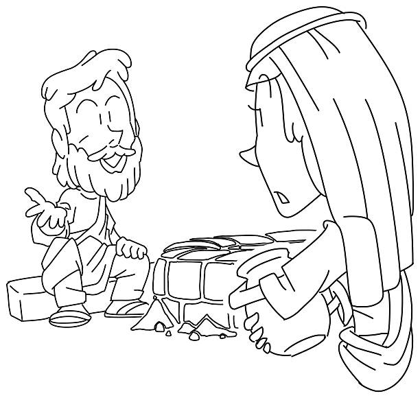 Woman at jacobs well for coloring stock illustration