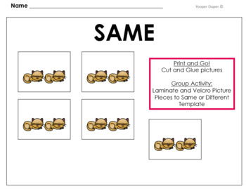 Same and different concept bundle for special education by yooper duper