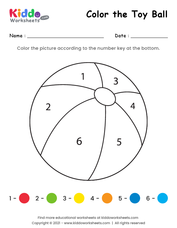 Free printable color the ball worksheet