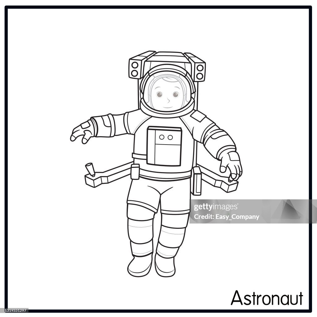 Vector illustration of astronaut isolated on white background jobs and occupations concept cartoon characters education and school kids coloring page printable activity worksheet flashcard high