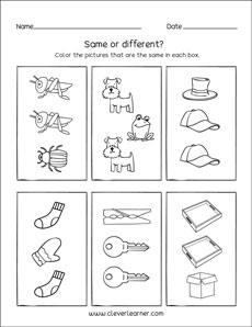 Printable same or identical worksheets for preschools