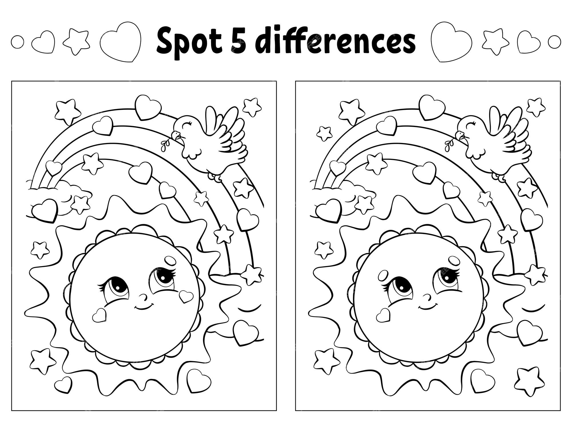 Premium vector find five differences coloring page for kids activity worksheet for children