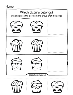 Same or different preschool matching activity sheets