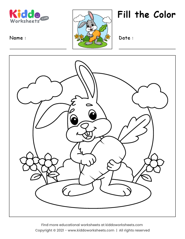Free printable fill the color rabbit worksheet