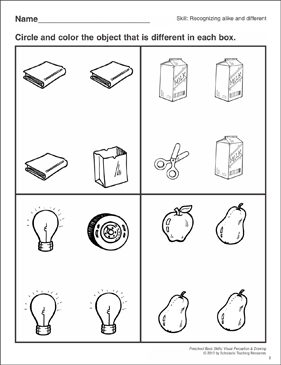 Recognizing same and different visual perception skills pre