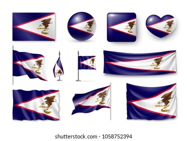 Set american samoa realistic flags banners stock vector royalty free