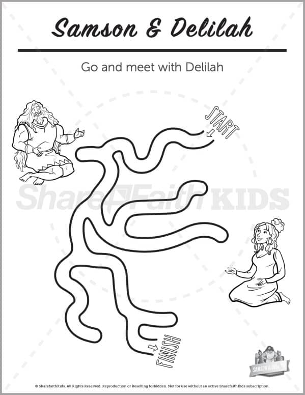 Judges samson and delilah preschool mazes â
