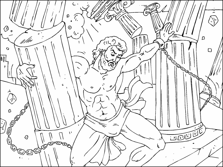 Samson destroys the temple coloring page