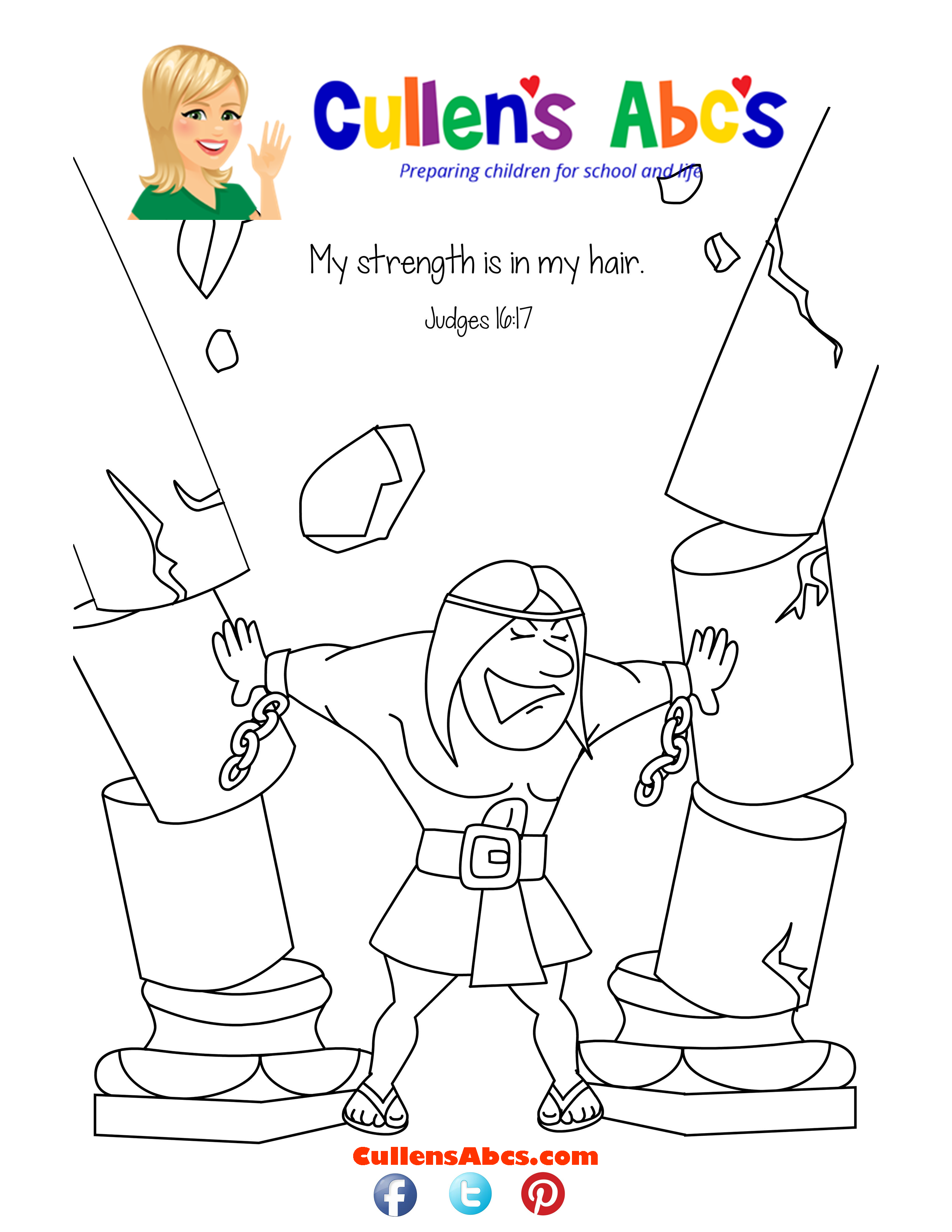 Bible memory verse coloring page samson free childrens videos activities