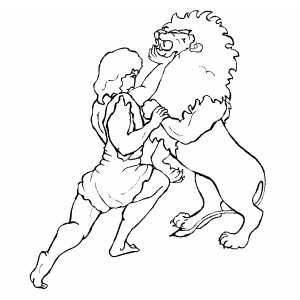 Samson fighting lion coloring page