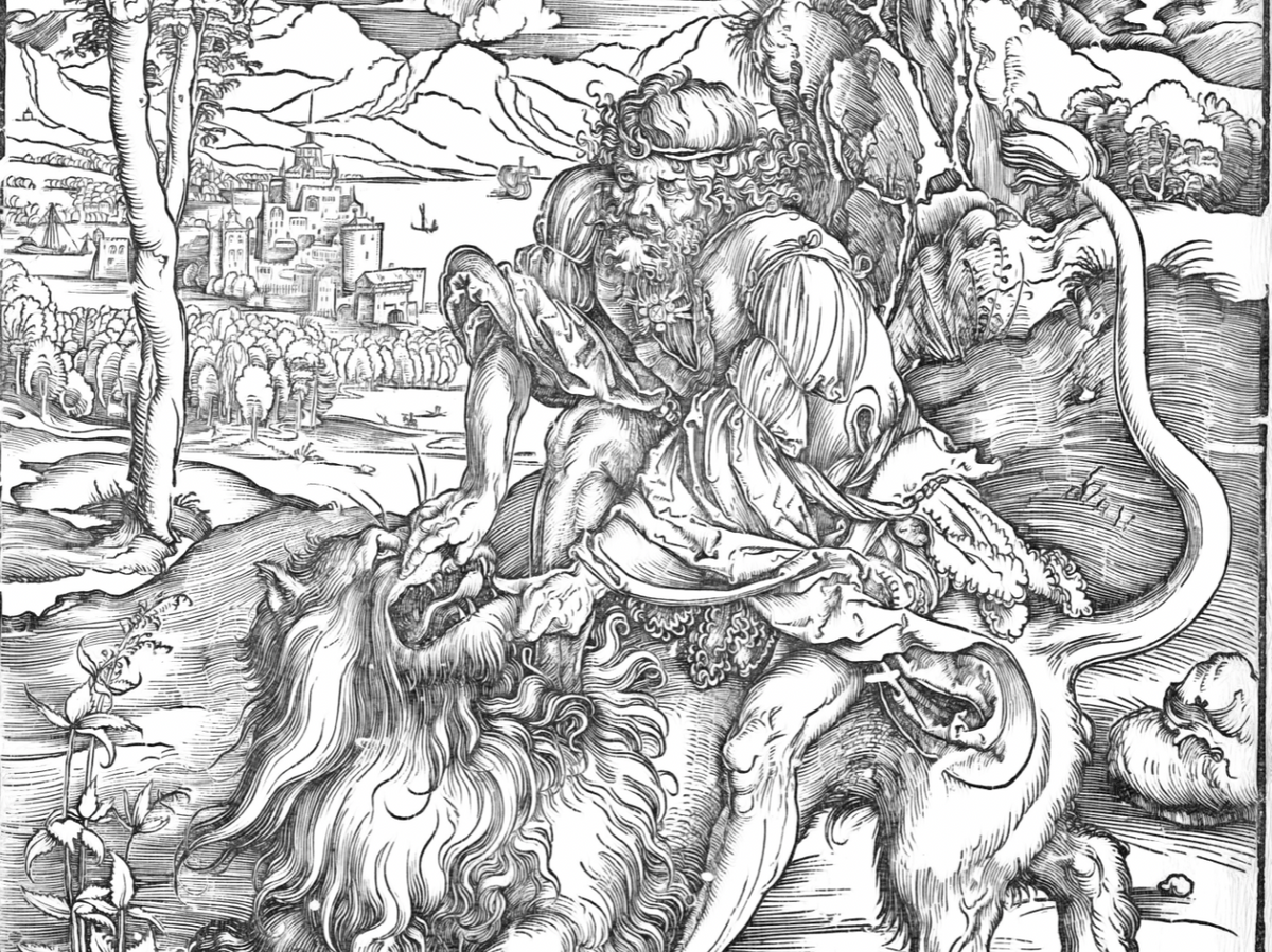 Samson killing the lion thâth century by albrecht dãrer