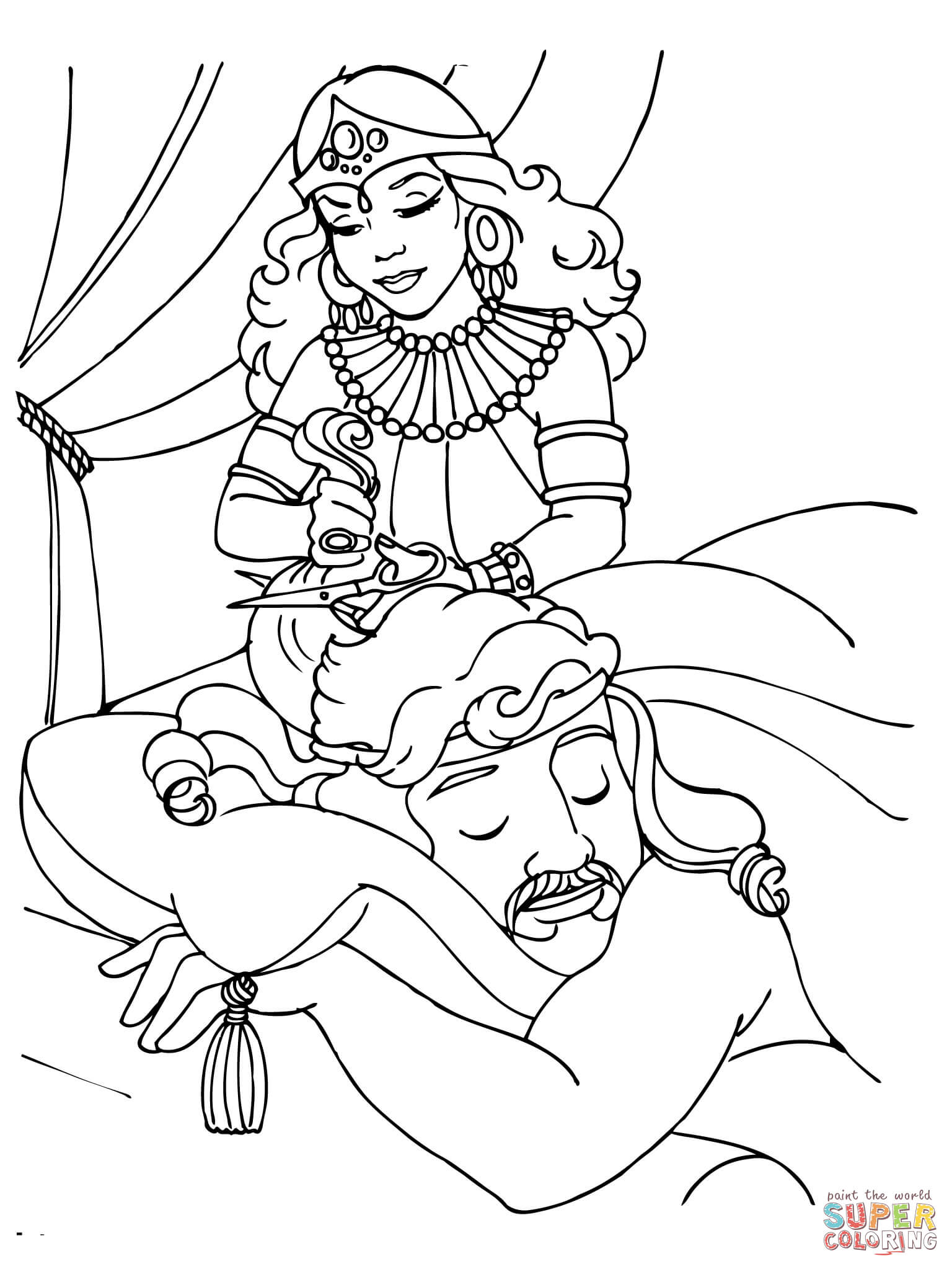 Delilah cutting samsons hair coloring page free printable coloring pages