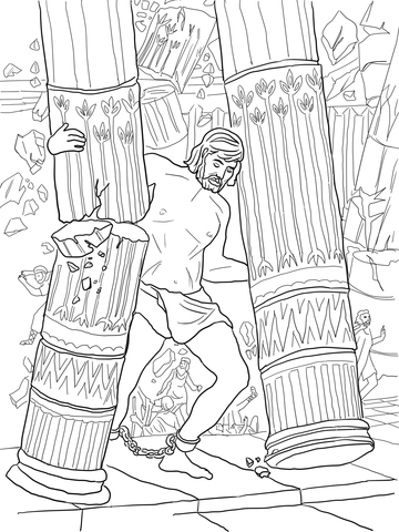 Samson pushing down pillars coloring page free printable coloring pages