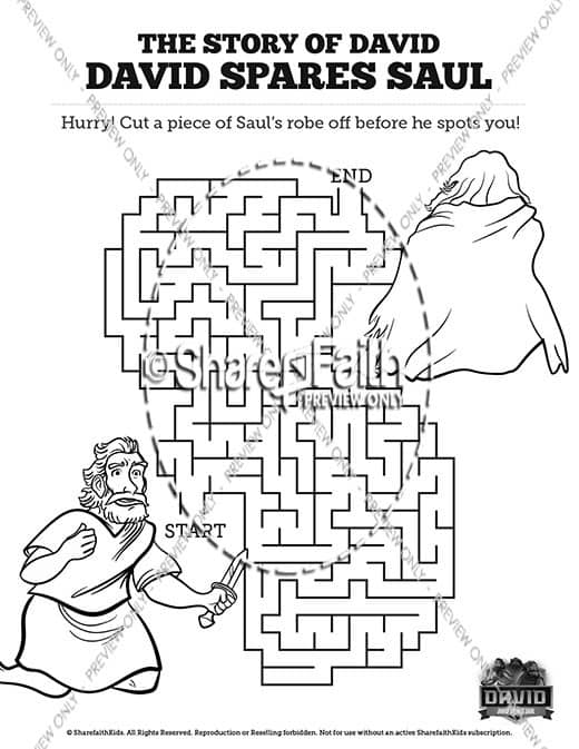Samuel david spares saul sunday school coloring pages â