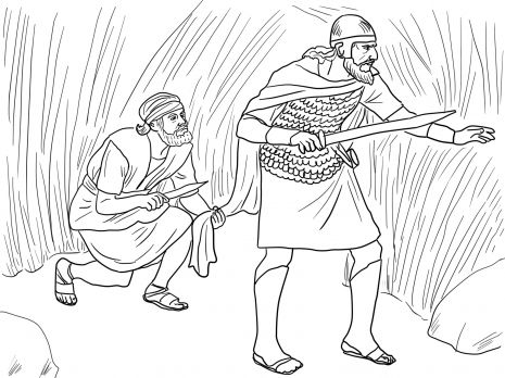 David cuts sauls robe coloring page super coloring bible coloring pages bible coloring sunday school coloring pages