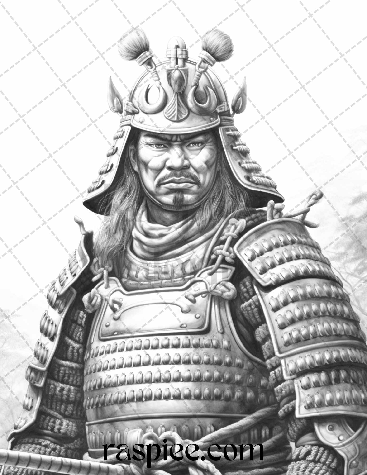 Japanese samurai grayscale coloring pages for adults printable pdf â coloring