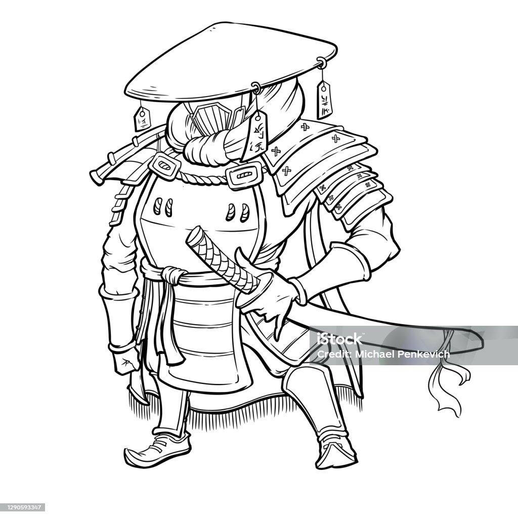 Samurai warrior japanese illustration coloring page stock illustration