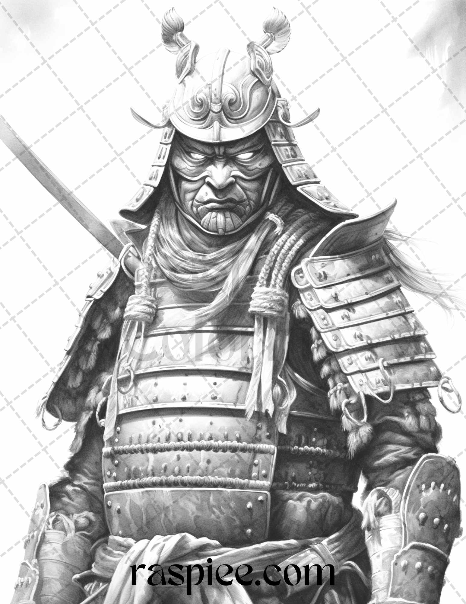 Japanese samurai grayscale coloring pages for adults printable pdf â coloring