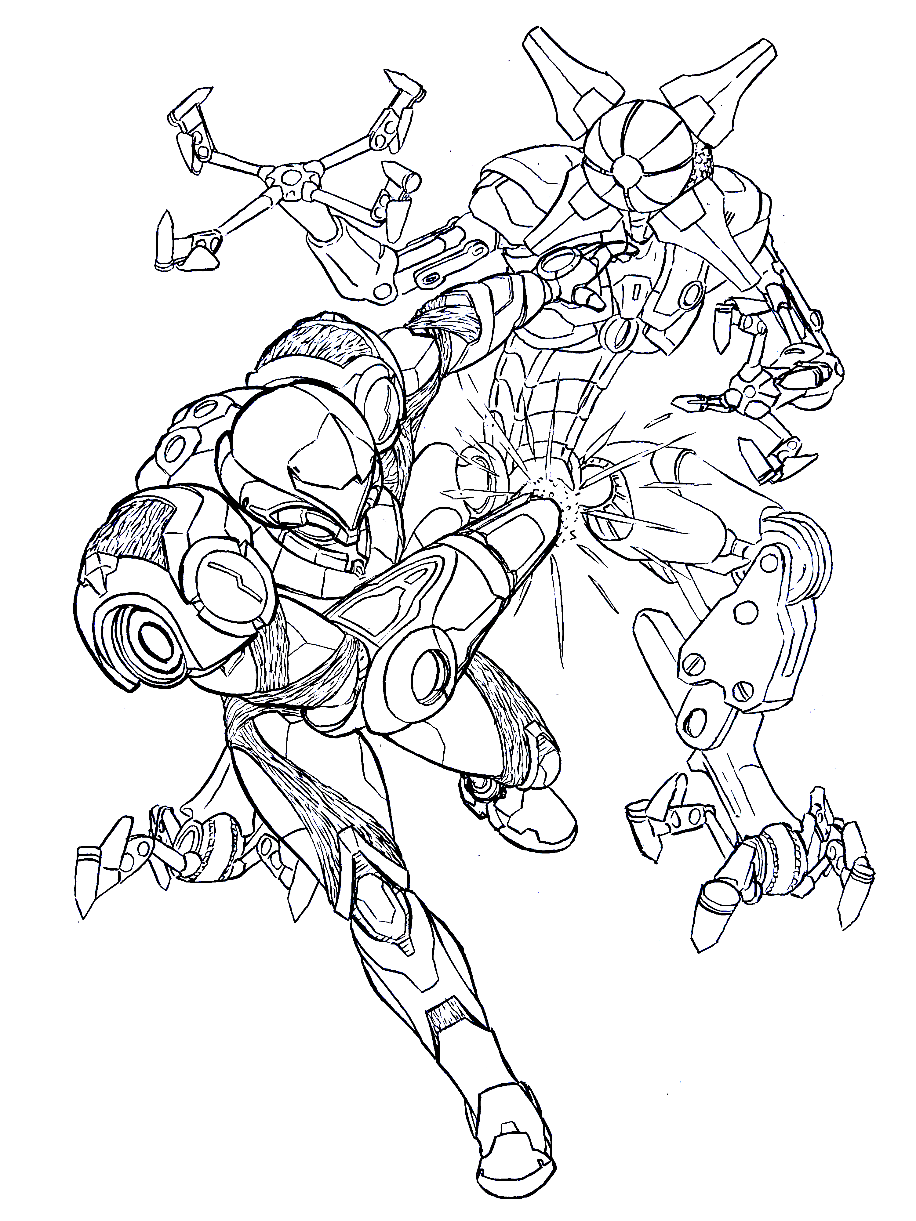 I drew samus fleeing an emmi in the super metroid box art poses in celebration of the announcement that floored us all enjoy rmetroid