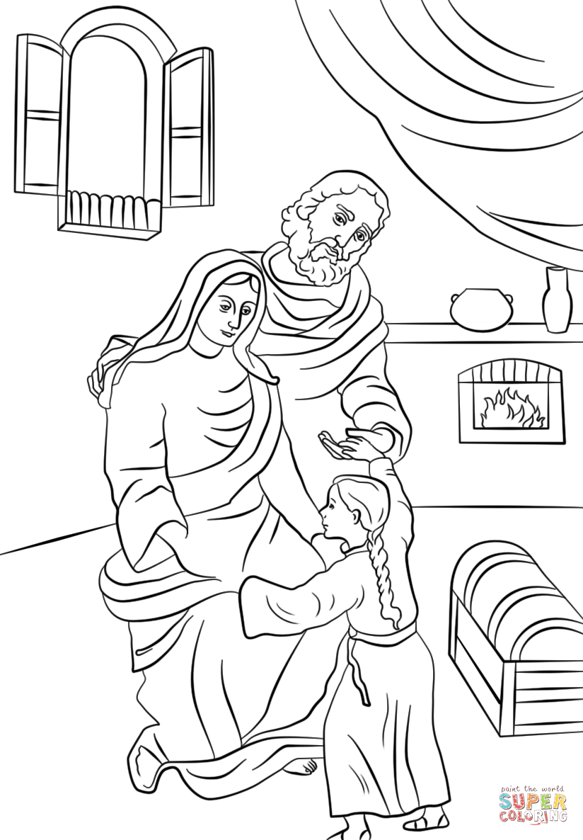 Saints anna and joachim with little mary coloring page free printable coloring pages