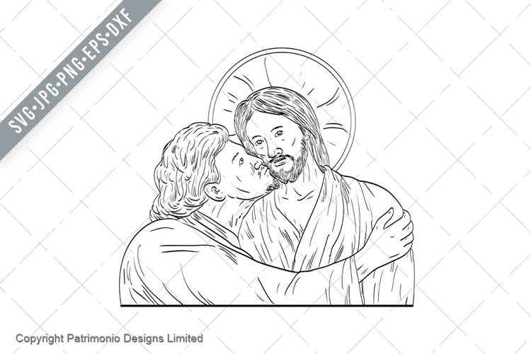 Judas iscariot betrayal of jesus medieval style line art