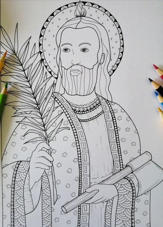 Saint jude thaddeus coloring page for adults jpg file instant download catholic art bibartworkshop