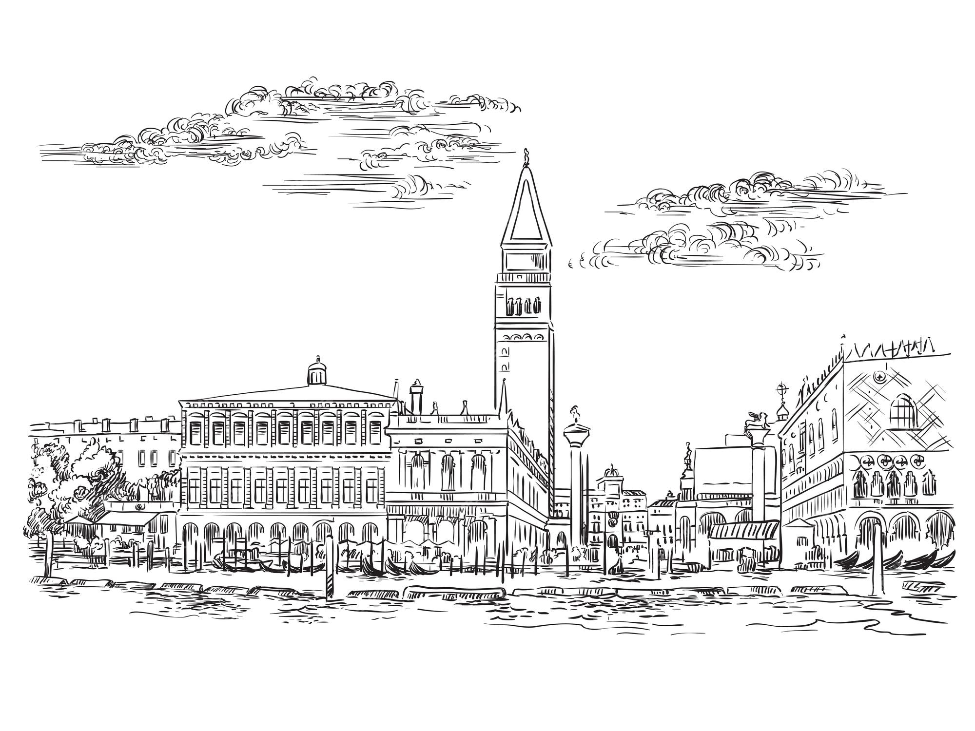 Premium vector venice skyline hand drawing vector illustration st mark square
