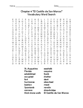 Chapter el castillo de san marcos ckla grade unit vocabulary word search
