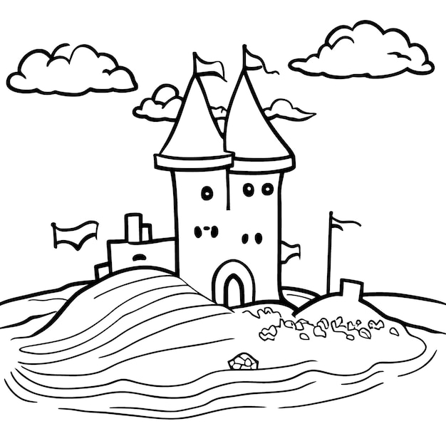 Premium vector sand castle coloring page vector illustration line art
