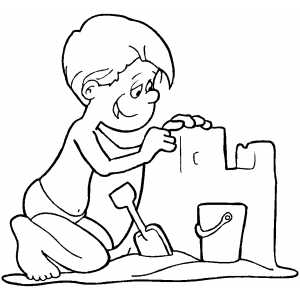 Boy building a sand castle coloring sheet